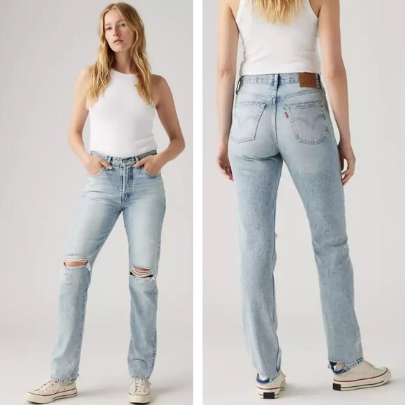 Levi's 501 Original Fit High Rise Straight Jean Light Wash Morning Joyride - Picture 1 of 11